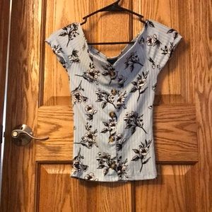 Rue21 blue floral off-shoulder tee